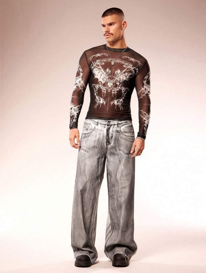 Men's Slim Fit Sheer Round Neck Long Sleeve Tees